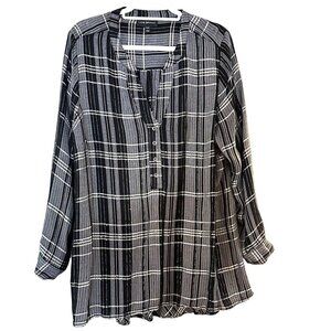 Lane Bryant Womens Top Blouse Size 18 20 Black White Silver Plaid Never Worn